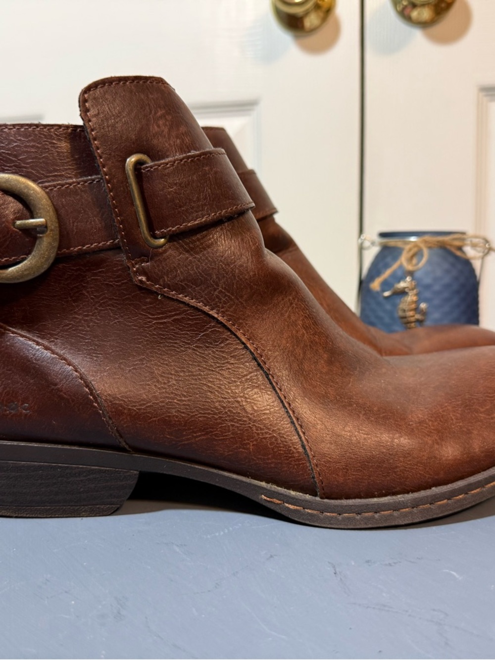 boc Women's Brown Leather Buckle Ankle Booties
